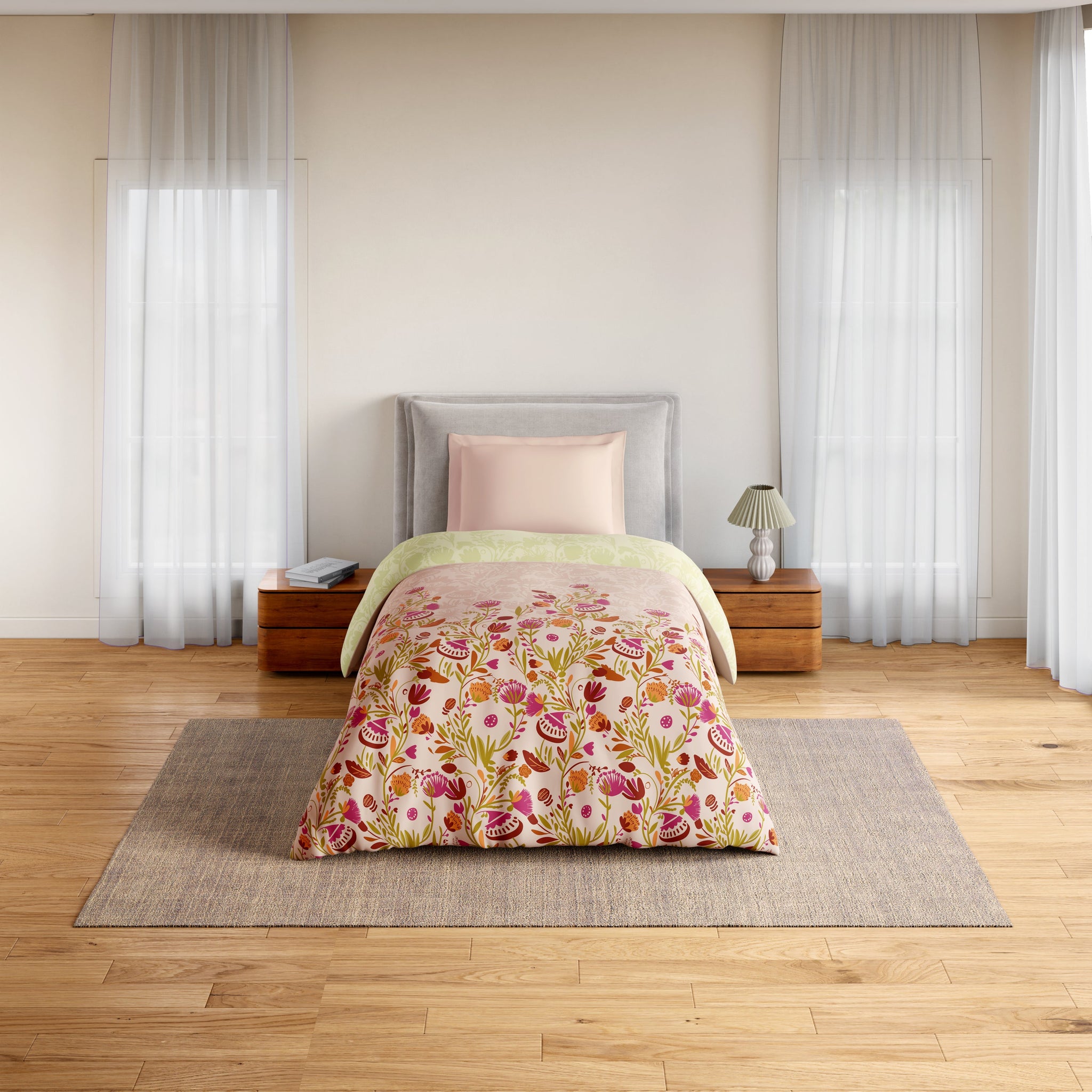 Spaces Essentials 100% Cotton Single Quilt, 144 TC, Floral, Blush