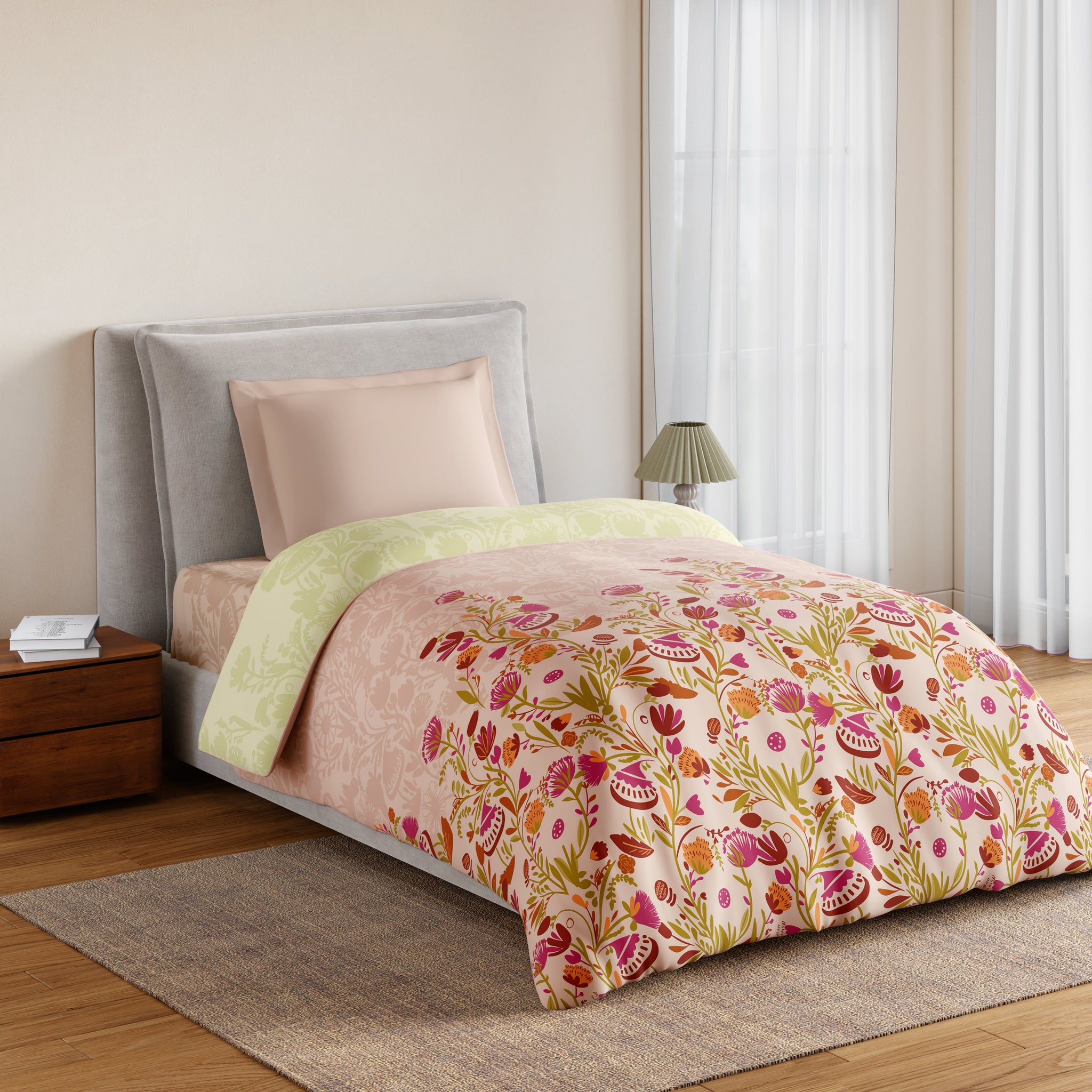 Spaces Essentials 100% Cotton Single Quilt, 144 TC, Floral, Blush