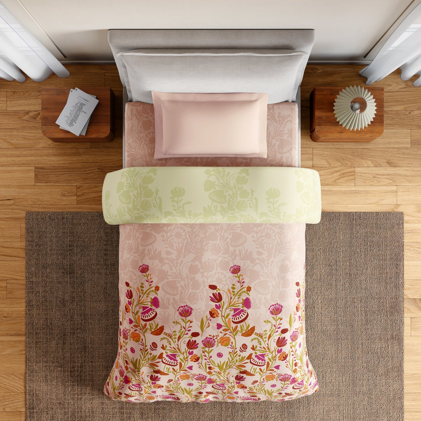 Spaces Essentials 100% Cotton Single Quilt, 144 TC, Floral, Blush