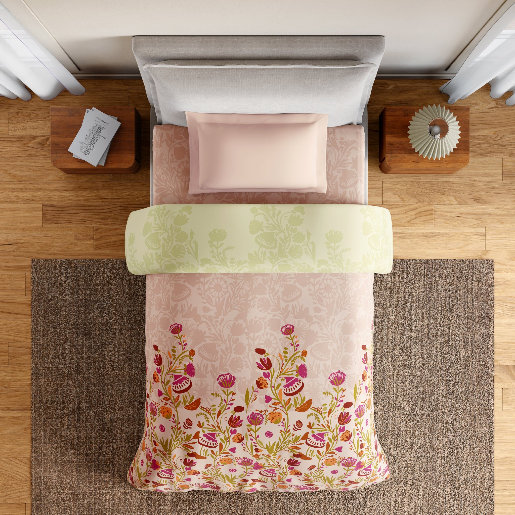 Spaces Essentials 100% Cotton Single Quilt, 144 TC, Floral, Blush
