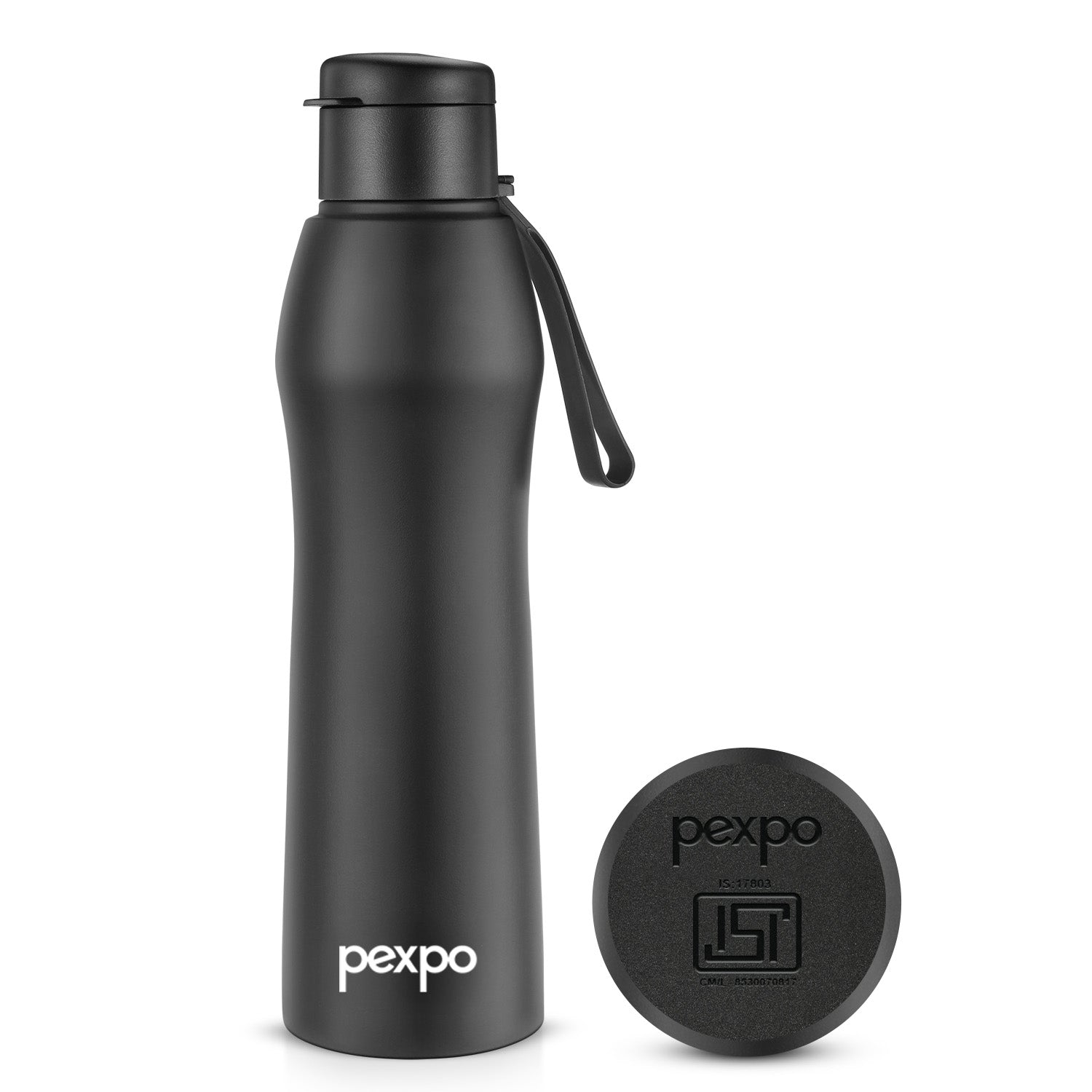 Pexpo Georgia SS Water Bottle with Sipper Cap Knight Black - 880 ML