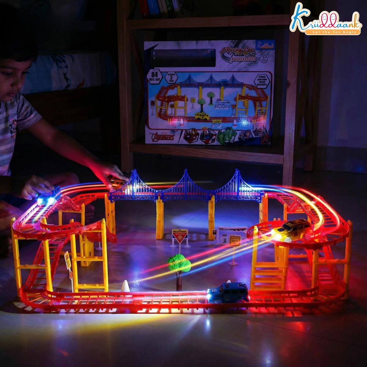 Kriiddaank Avenger Theme Portable Car Track Playset - 86 Pcs