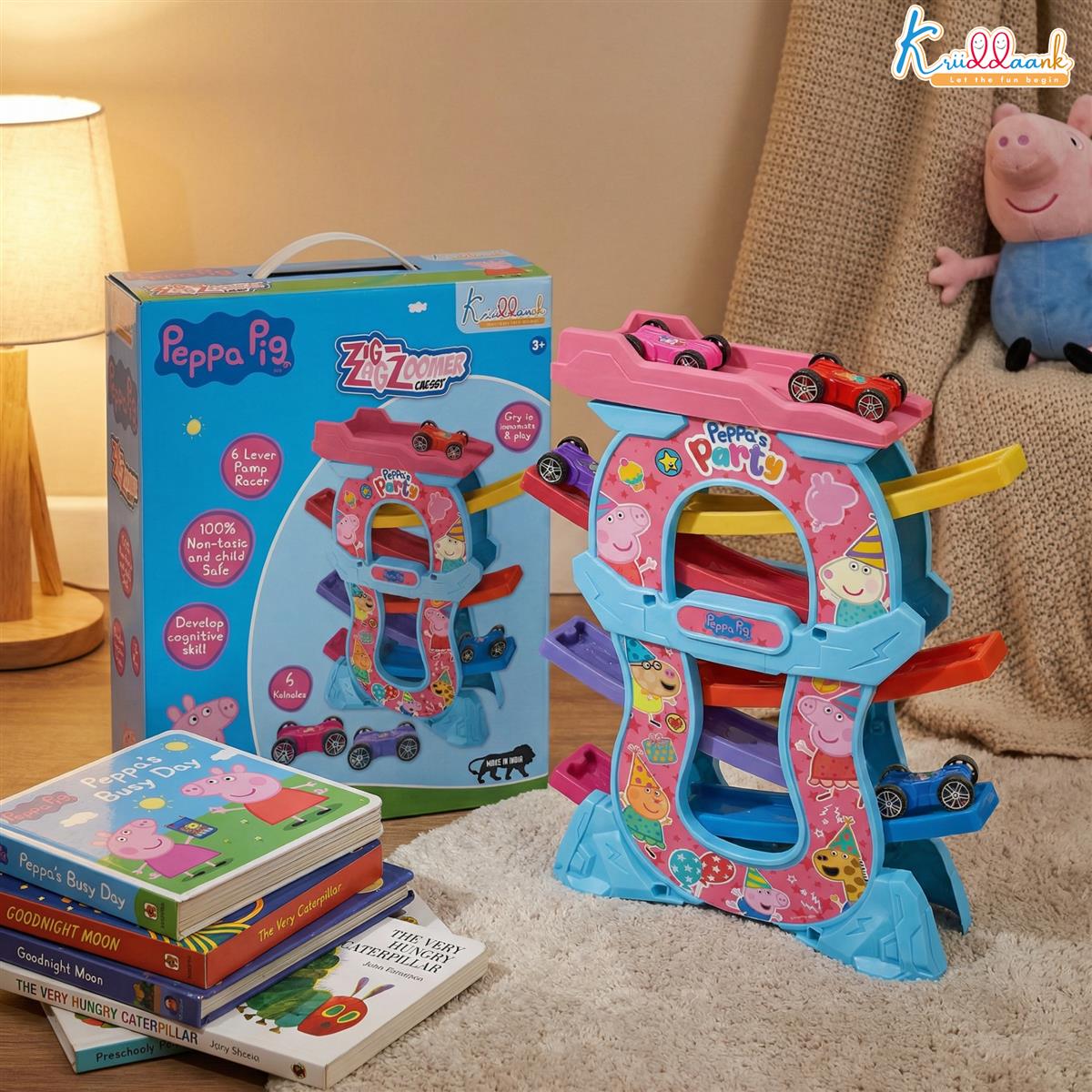Kriiddaank Peppa Zig Zag Zoomer Ramp Racer Car Track for Toddlers Blue