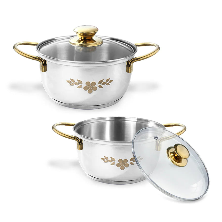 Wonderchef Gold Stanton 2 Pc Casserole Set with Glass Lids, 20 cm/22 cm