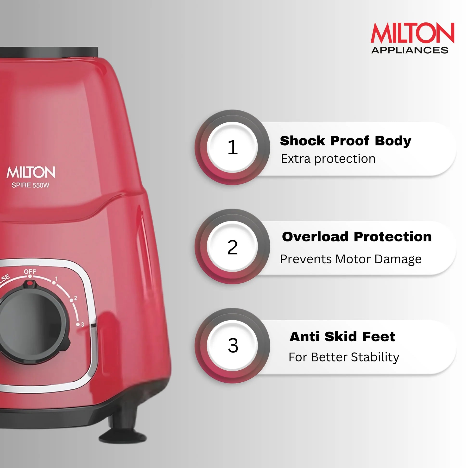 Milton Spire Mixer Grinder Red 3Jar