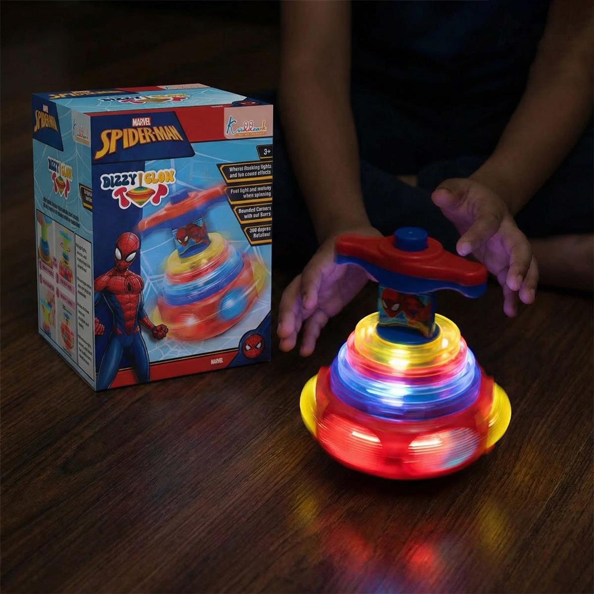 Kriiddaank Dizzy Glow Top - Spiderman Musical Spinning Toy with Vibrant Flashing Lights