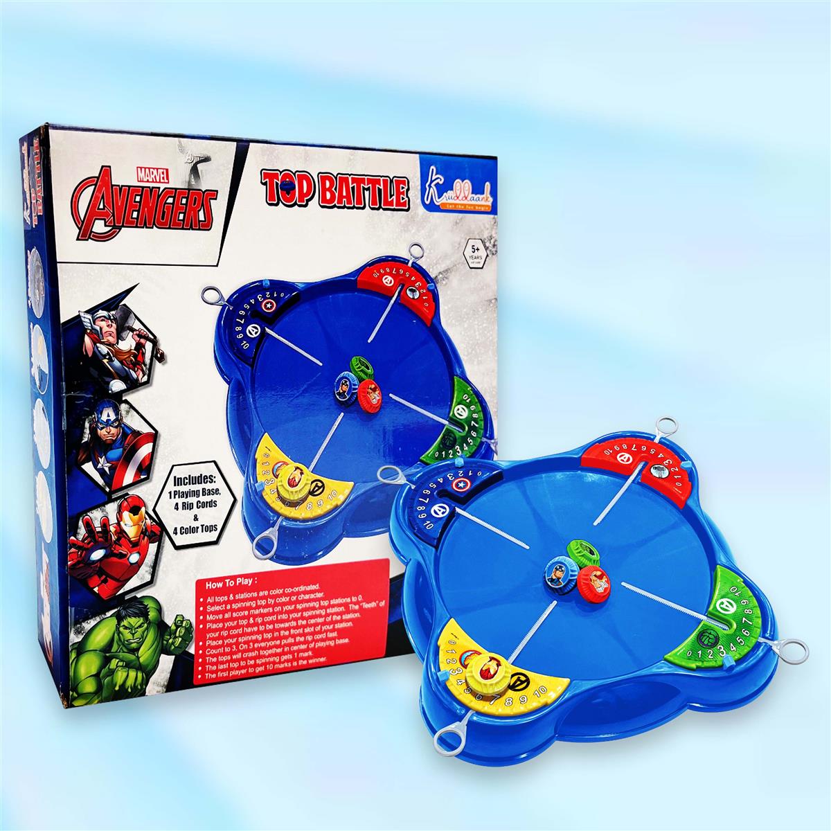 Kriiddaank Marvel Avengers Theme Spinning Top Battle Set - Includes 1 Arena Base, 4 Rip Cords & 4 Tops
