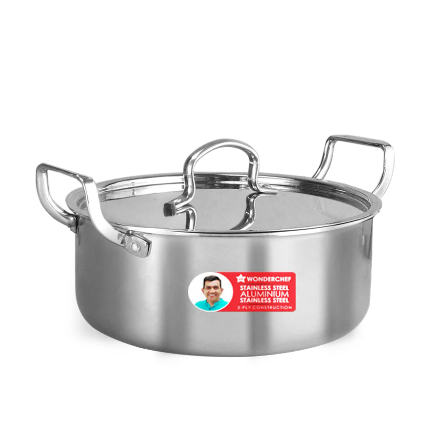 Wonderchef  Stella Triply Stainless Steel Casserole with Lid  3.5L, 22cm