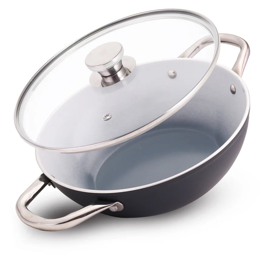 Wonderchef Eco-Glide Ceramic Kadhai with Glass Lid