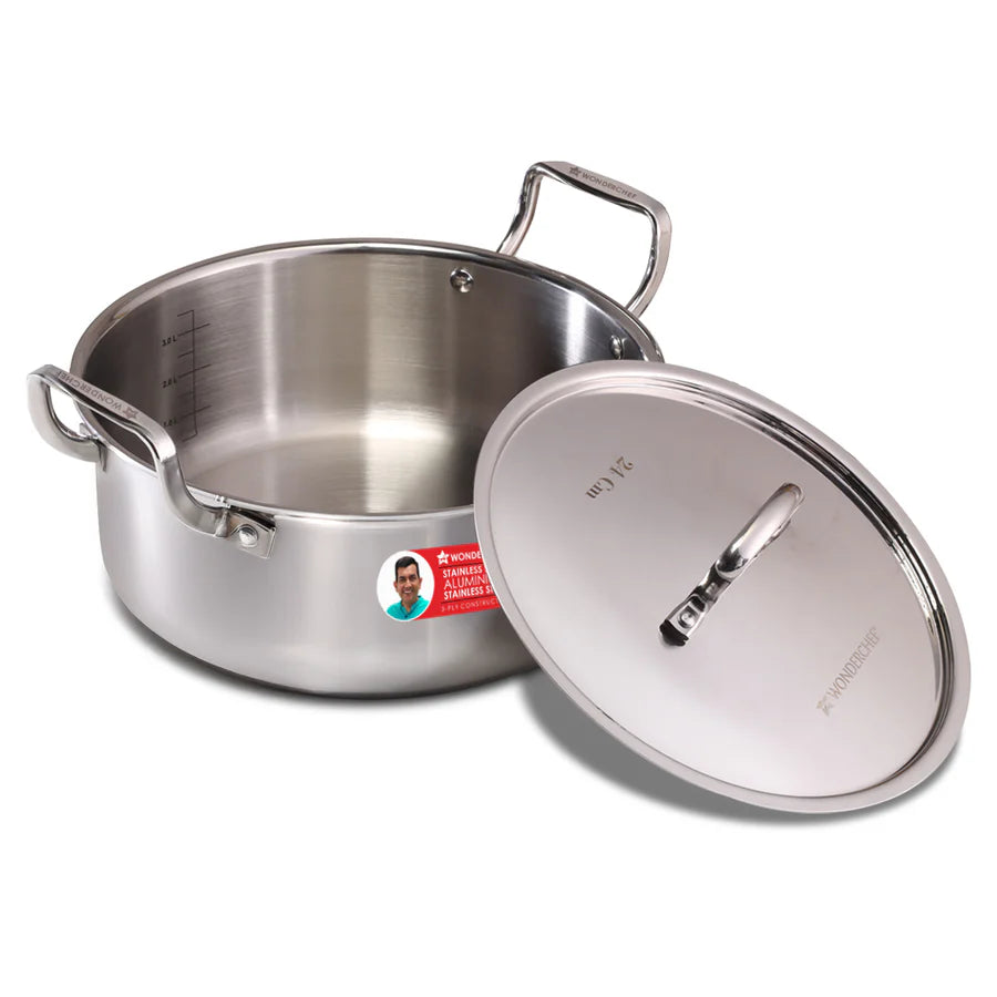 Wonderchef Stella Triply Stainless Steel Casserole with Lid | 24 cm, 4.5 L