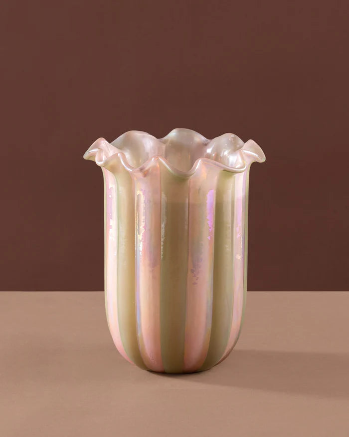 Doft Zen Lotus - Flower Cut Cylinder Candle | Olive Green & Pink | Peony Promise