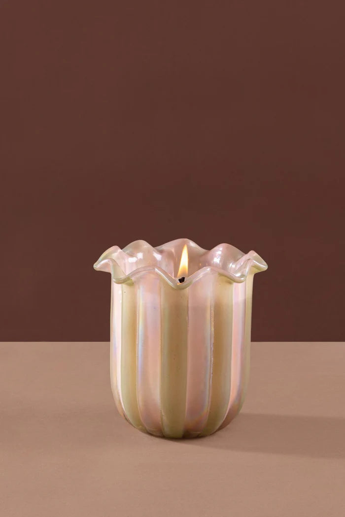 Doft Zen Lotus - Flower Cut Cylinder Candle | Olive Green & Pink | Peony Promise