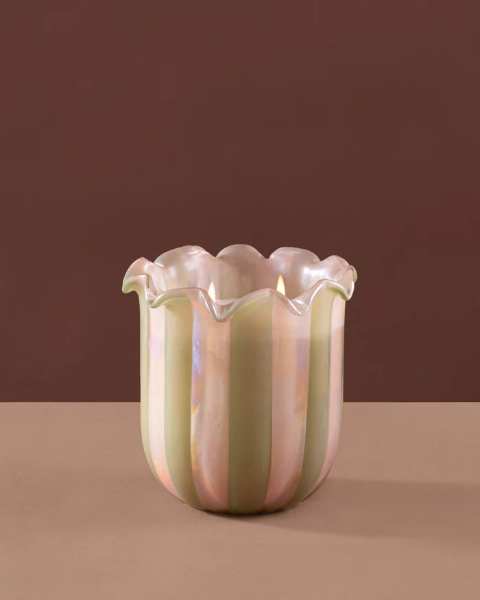 Doft Zen Lotus - Flower Cut Cylinder Candle | Olive Green & Pink | Peony Promise