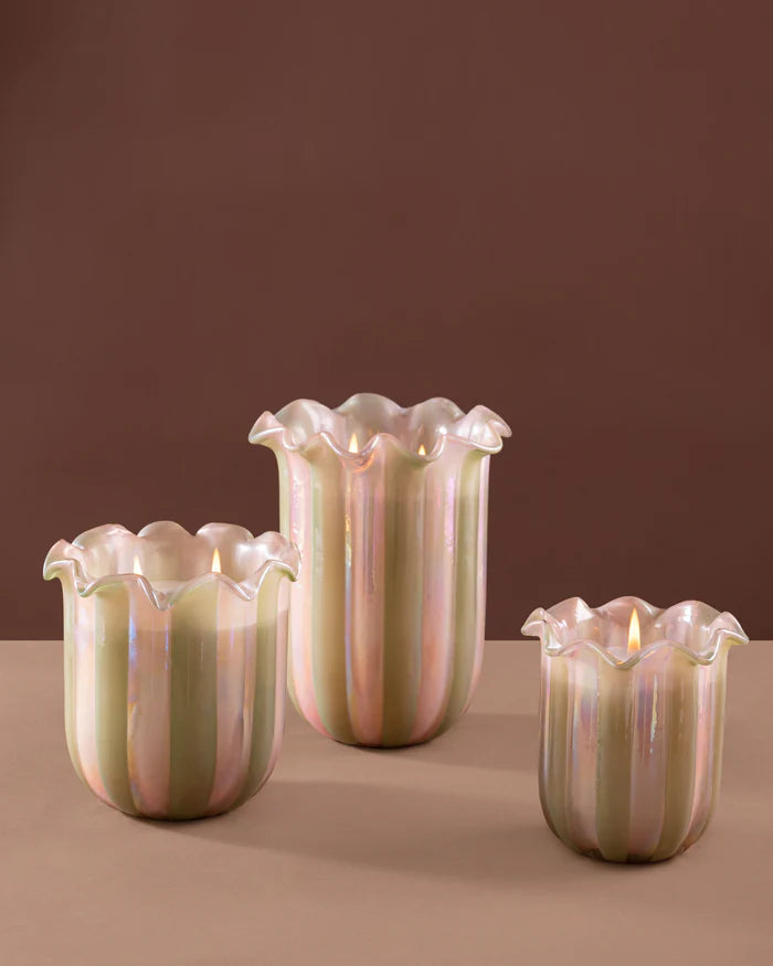 Doft Zen Lotus - Flower Cut Cylinder Candle | Olive Green & Pink | Peony Promise