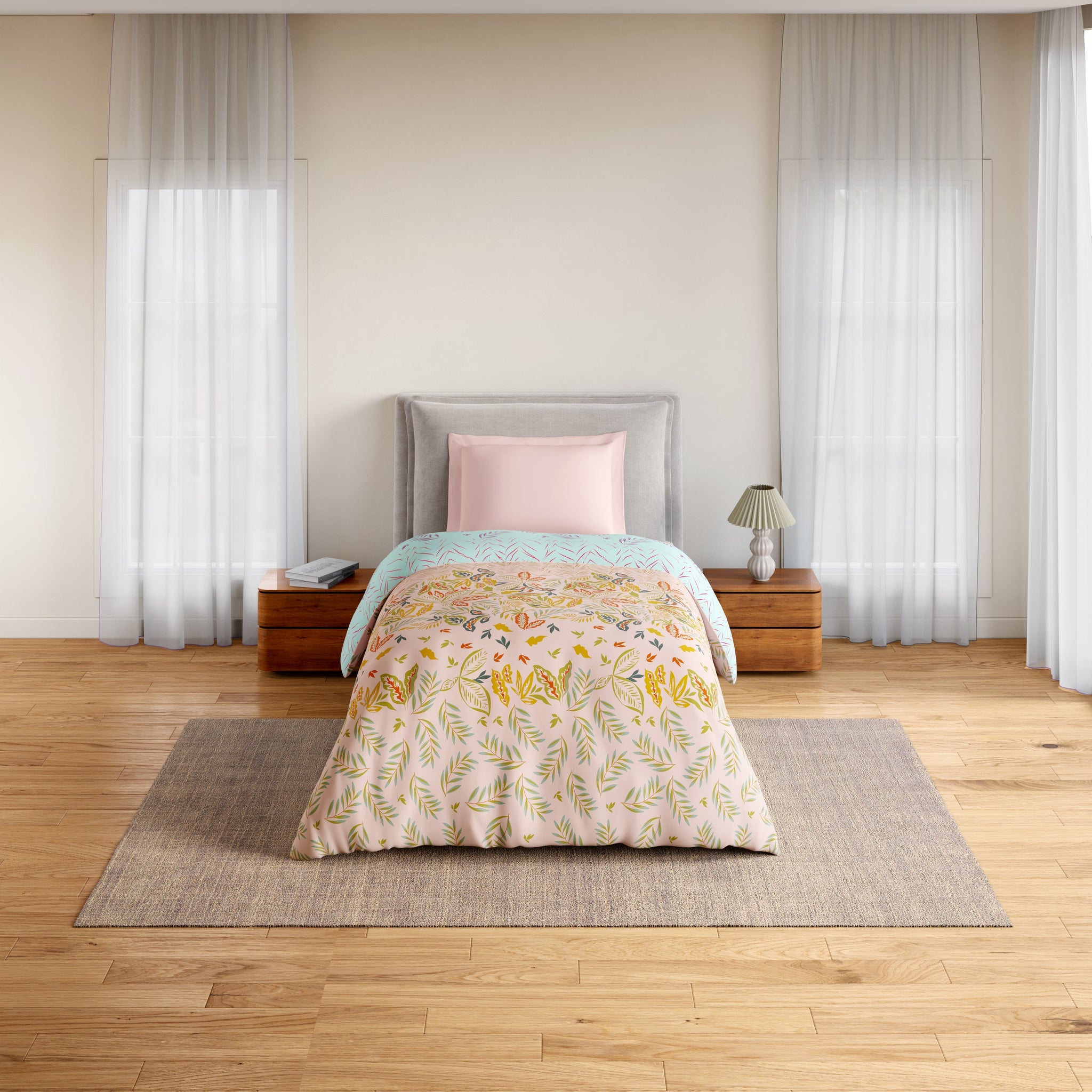 Spaces Essentials 100% Cotton Single Quilt, 144 TC, Floral, Light Blush