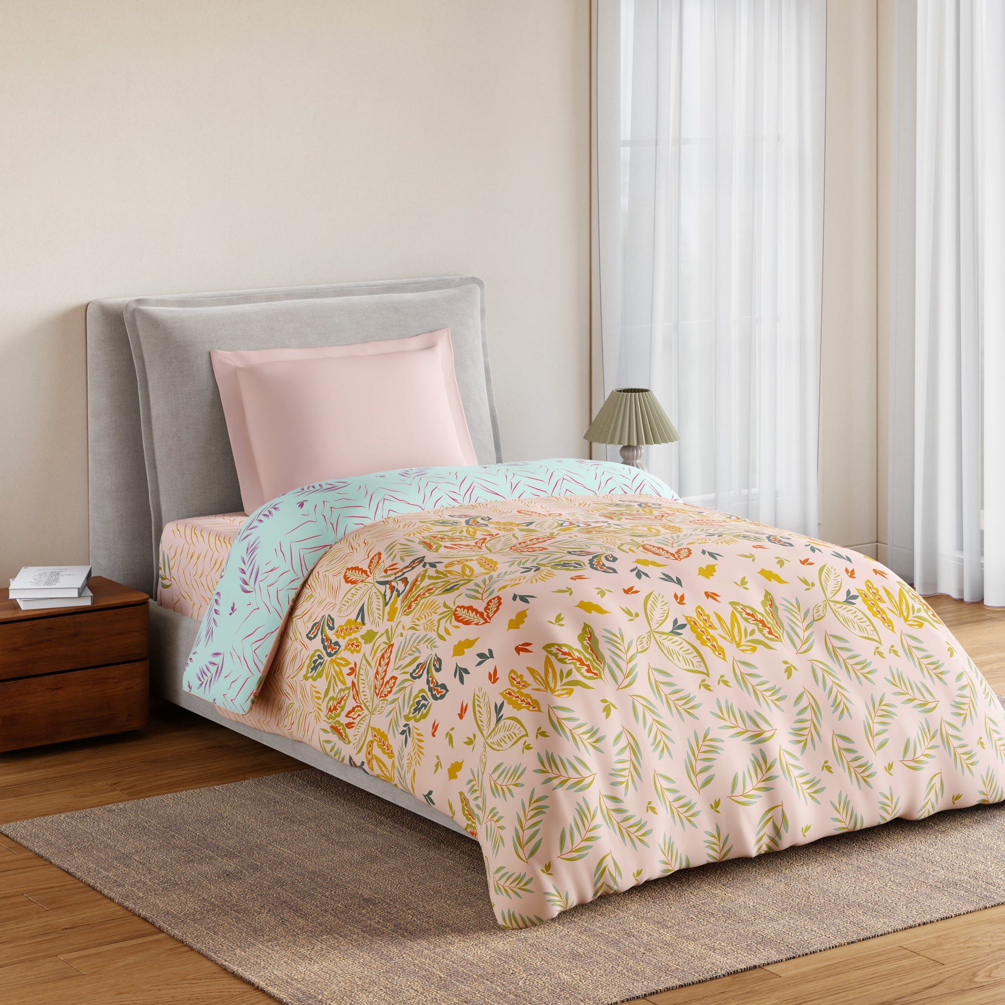Spaces Essentials 100% Cotton Single Quilt, 144 TC, Floral, Light Blush
