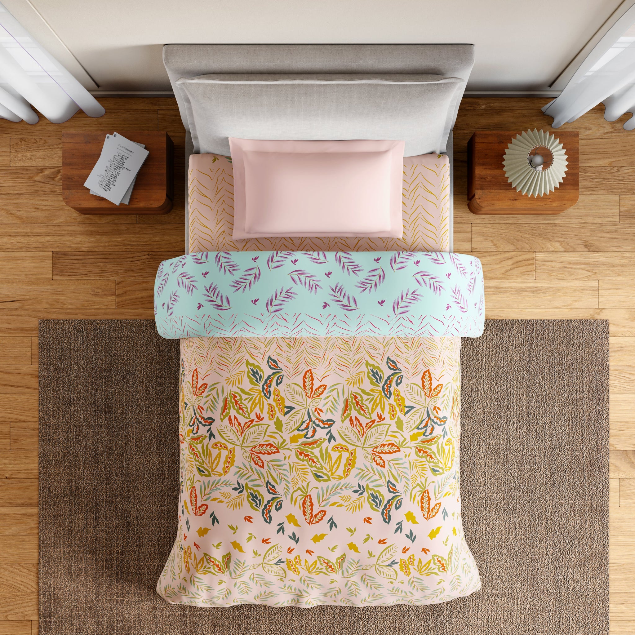 Spaces Essentials 100% Cotton Single Quilt, 144 TC, Floral, Light Blush