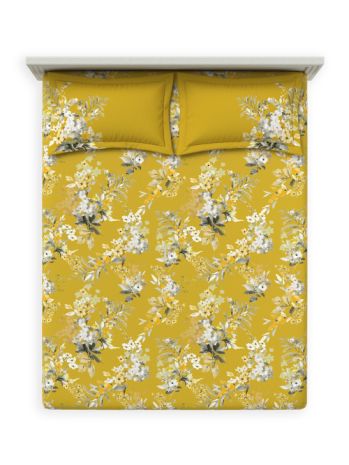 Decor Floral Bliss Ceylon Yellow Primary Double Bed Sheet Set