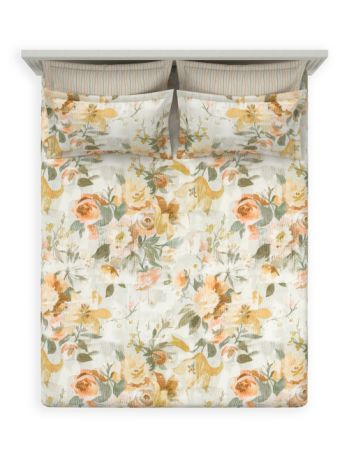 Decor Prim Rose Apricot Tan Orion Double Bed Sheet Set