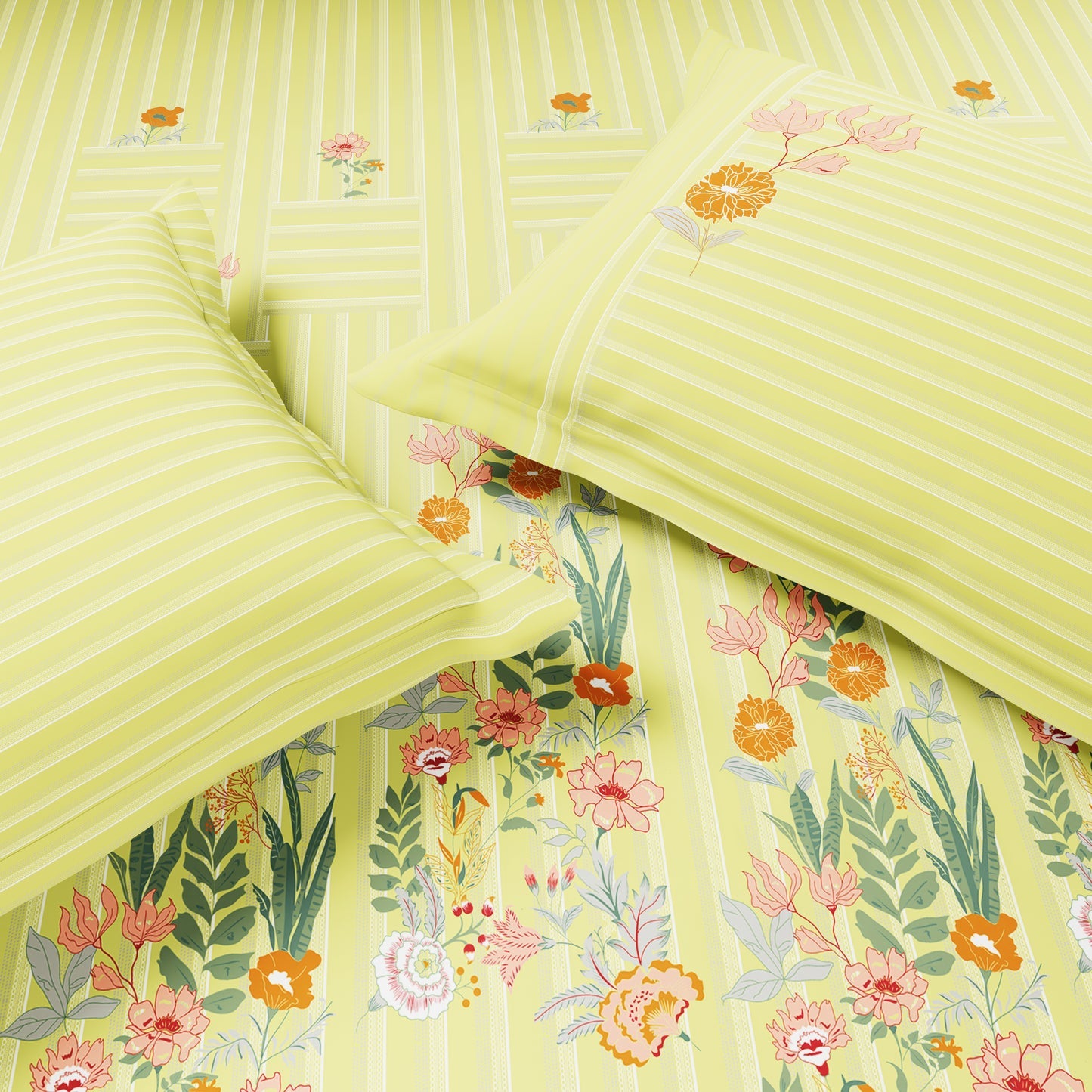 Spaces Essentials 100% Cotton Single Quilt, 144 TC, Floral, Light Green