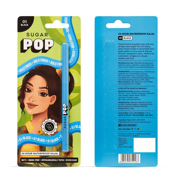 Sugar 24 Hour Waterproof Kajal - 01 Black