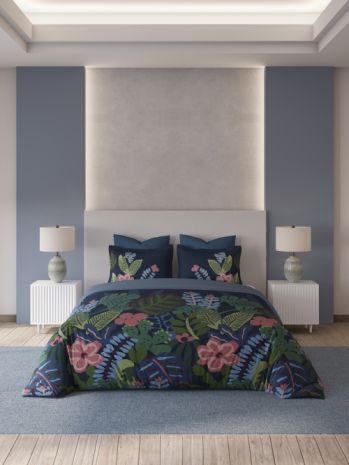 Decor Midnight Bloom Indigo Platinum Double Bed Sheet Set