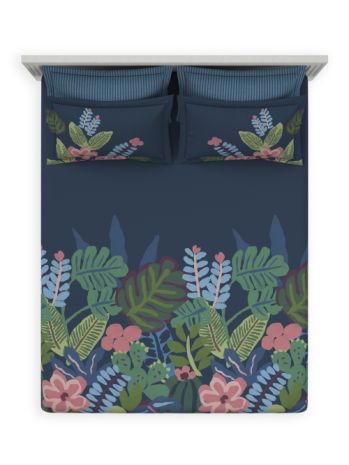 Decor Midnight Bloom Indigo Platinum Double Bed Sheet Set