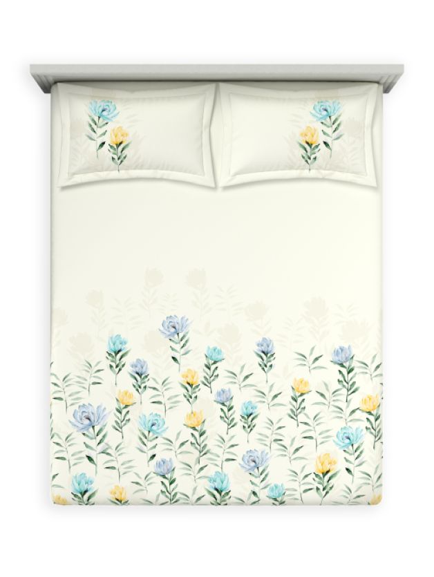 Decor Bloom Drift Blue Bell Double Bed Sheet Set