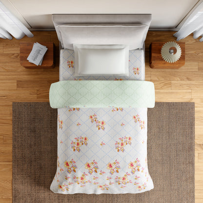 Spaces Essentials 100% Cotton Single Quilt, 144 TC, Floral, Light Grey