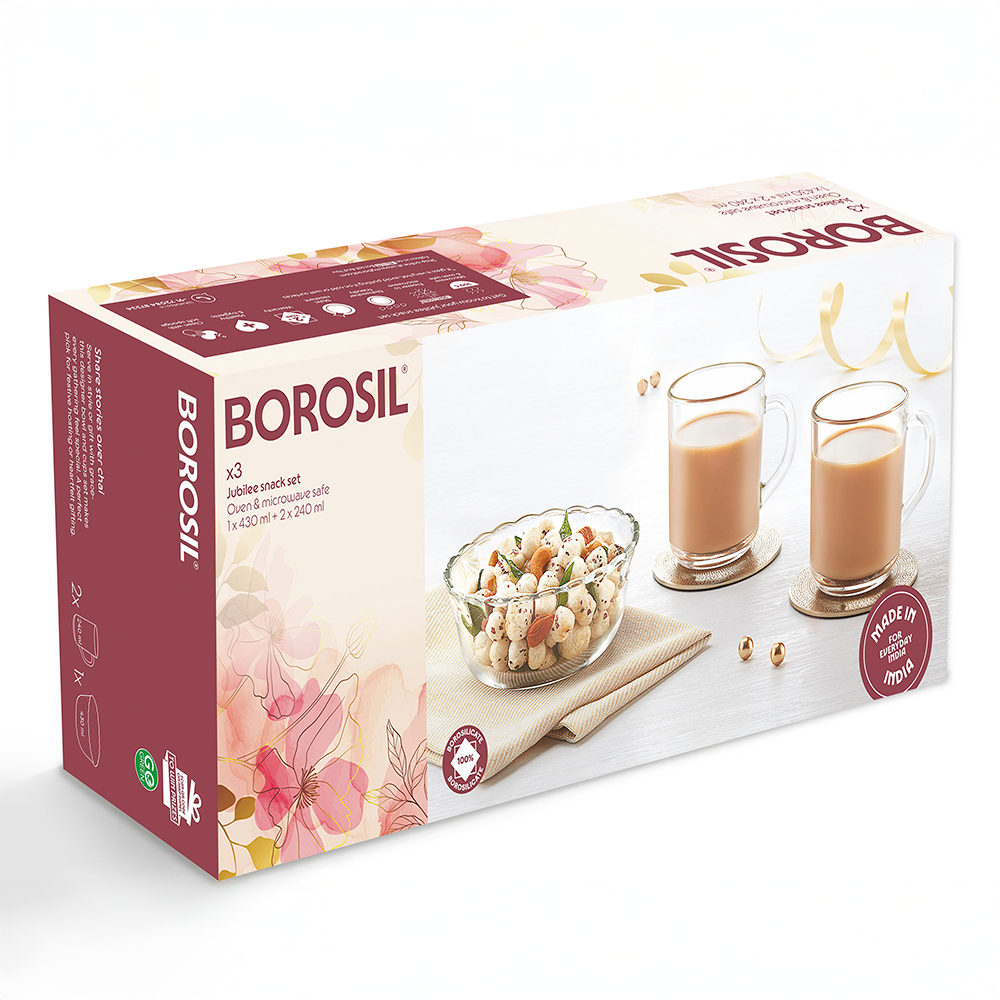 Borosil Jubilee Snack Set of 3, 430ml + 240ml x 2