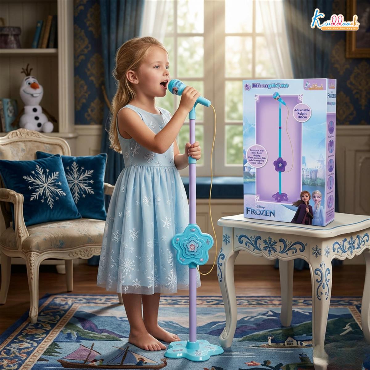 Kriiddaank Frozen Theme Karaoke Microphone with Adjustable Stand for Kids Sky blue