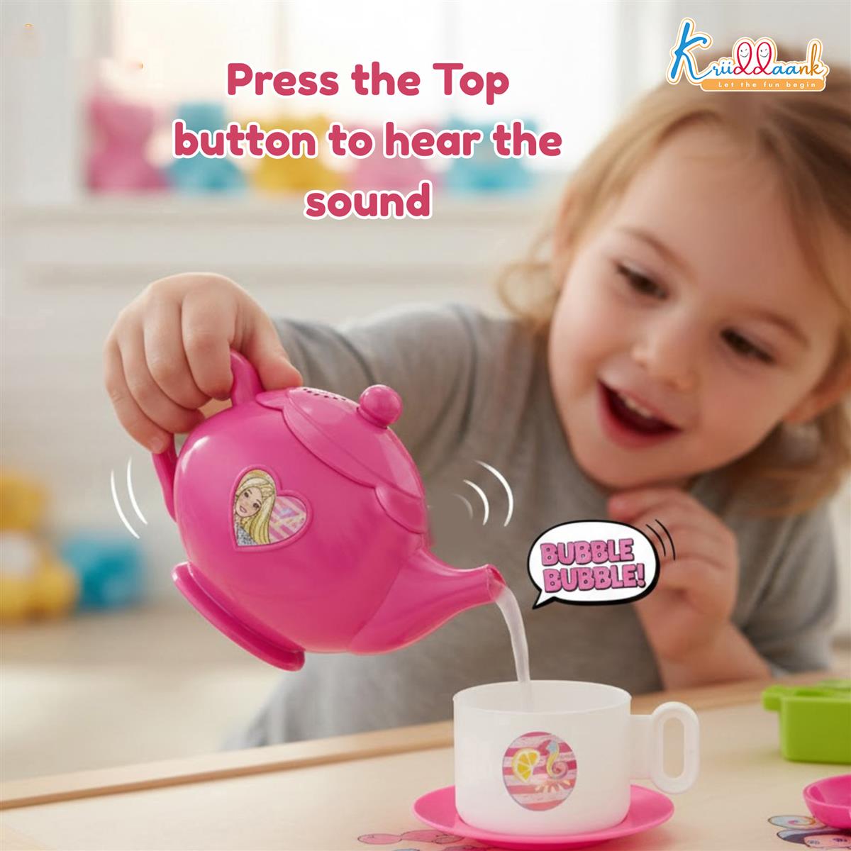 Kriiddaank Barbie 32 Pieces Tea Set Trolley for Kids 3Y+ with Music and Sounds