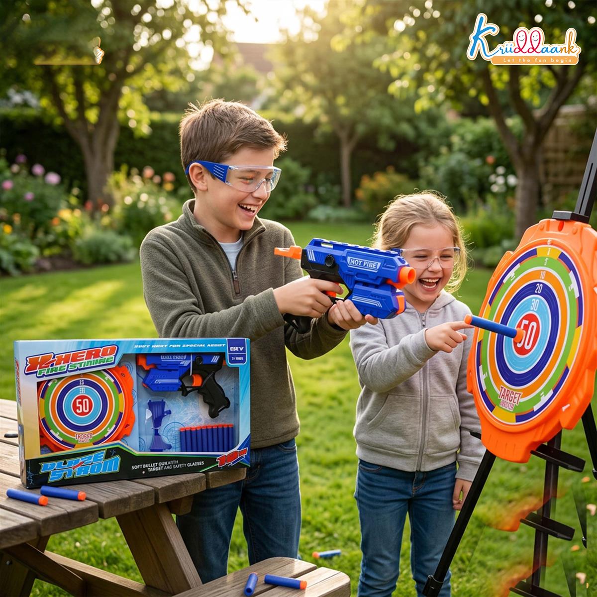 Kriiddaank X Hero Soft Bullet Blaster Gun Toy for Kids with 10 Foam Darts, Target Board, and Safety Glasses
