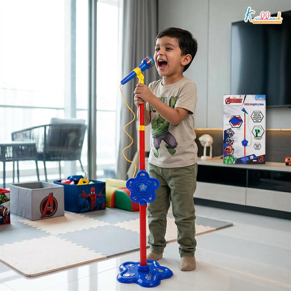 Kriiddaank Marvel Avengers Karaoke Microphone with Adjustable Stand for Kids Red