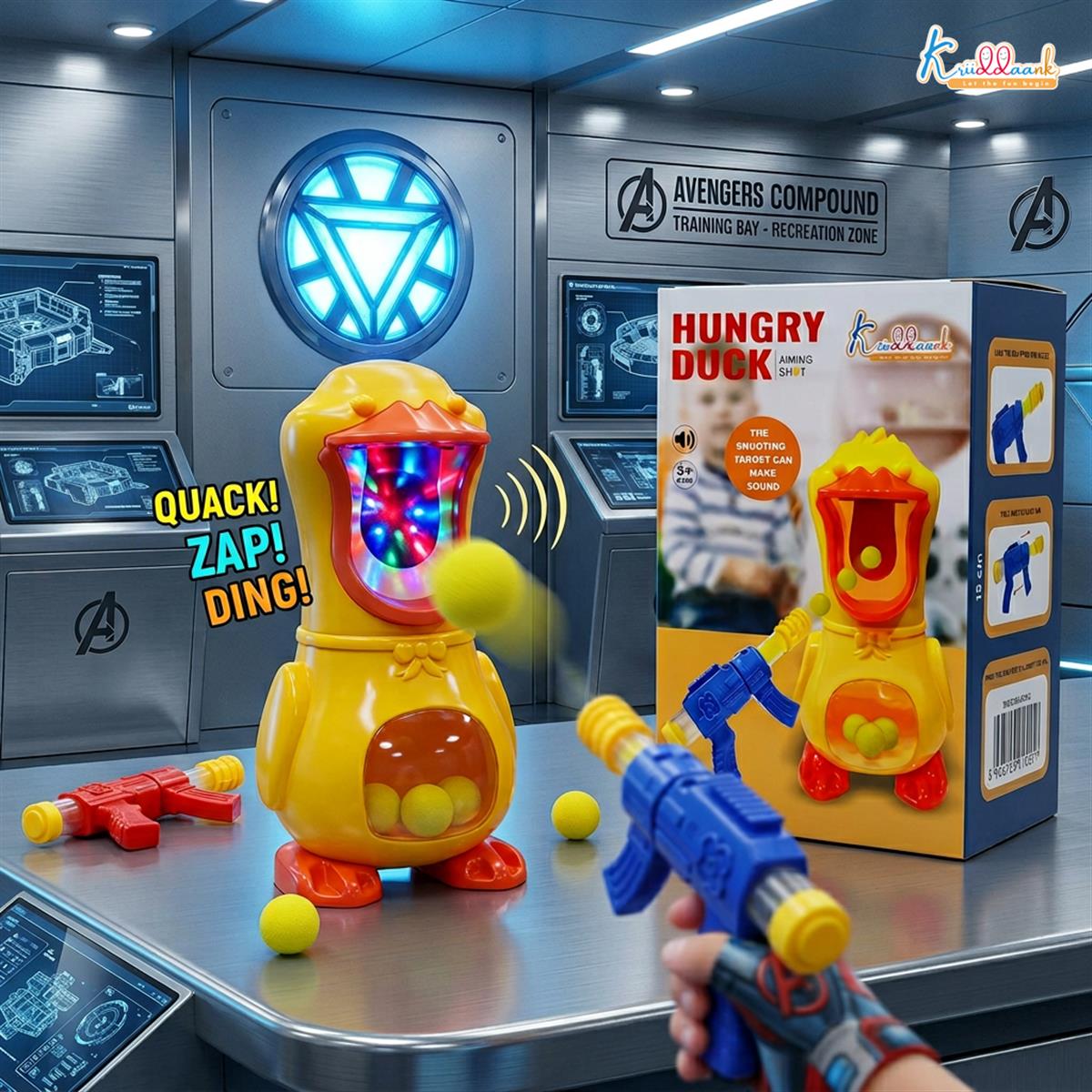 kriiddaank Superhero Theme Hover Football for Kids - Safe Indoor Air Power Soccer Ball with Foam Bumpers & LED Lights