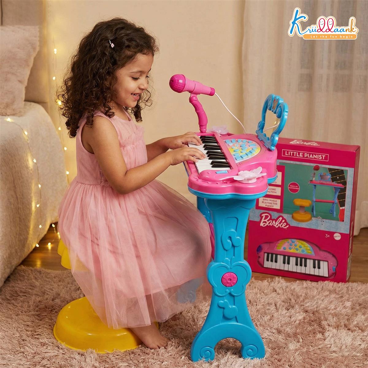 Kriiddaank Mattel Barbie Theme Little Pianist Keyboard with Microphone & Stool