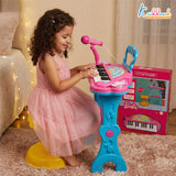 Kriiddaank Mattel Barbie Theme Little Pianist Keyboard with Microphone & Stool