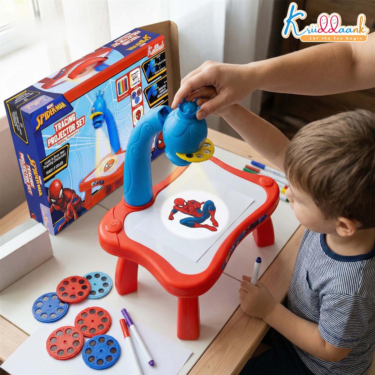 Kriiddaank Spiderman Tracing Projector Set for Kids Blue