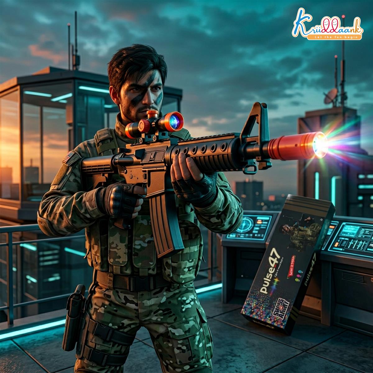 Kriiddaank AK-47 Style Toy Rifle - Realistic Battery Operated Soft Bullet Blaster with Lights, Sound & Bayonet
