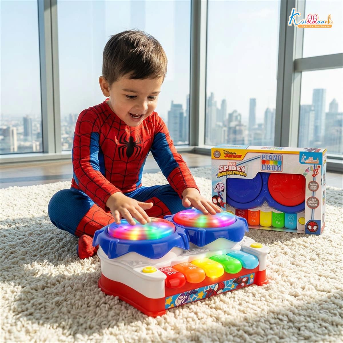 Kriiddaank Spiderman Theme 2-in-1 Drum and Piano Music Toy for Kids