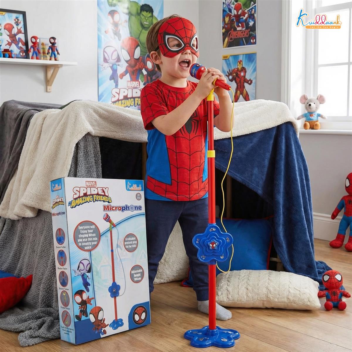 Kriiddaank Spiderman Microphone Stand for Kids - Portable Karaoke Set with Adjustable Stand (up to 106cm)