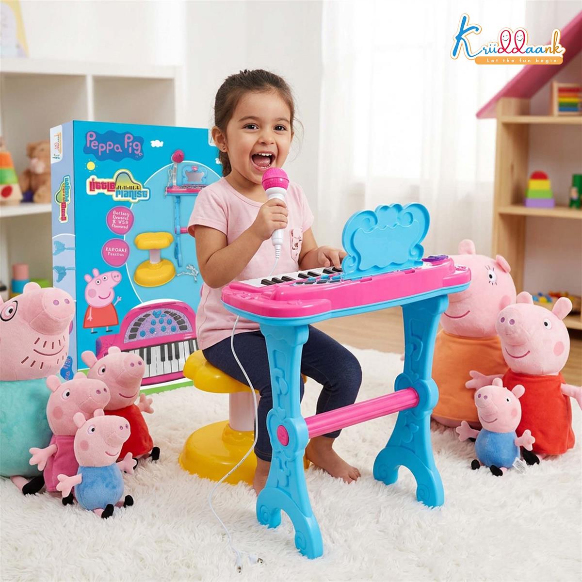 Kriiddaank Hasbro Peppa Pig Little Pianist Keyboard with Microphone & Stool