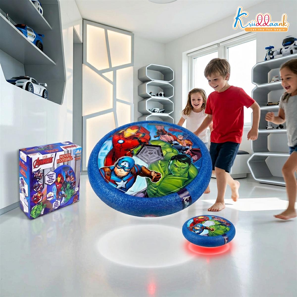 Kriiddank Marvel Avengers Hover Football Theme Air Power Soccer Ball with LED Lights & Foam Bumper