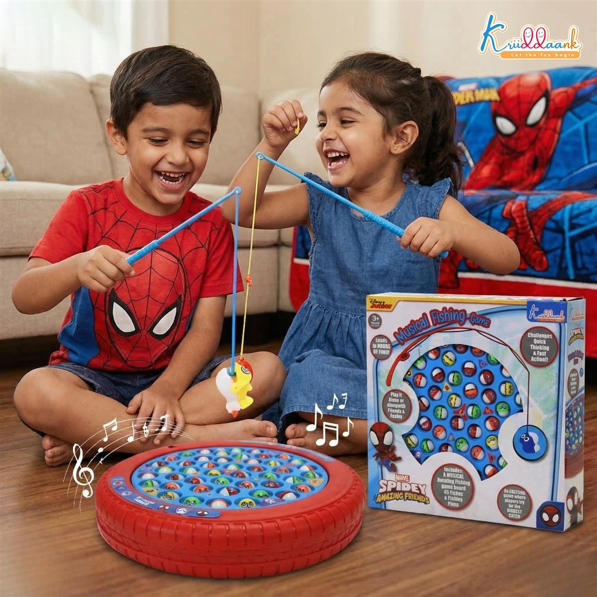 Kriiddaank Spiderman Theme Musical Rotating Fishing Game for Kids
