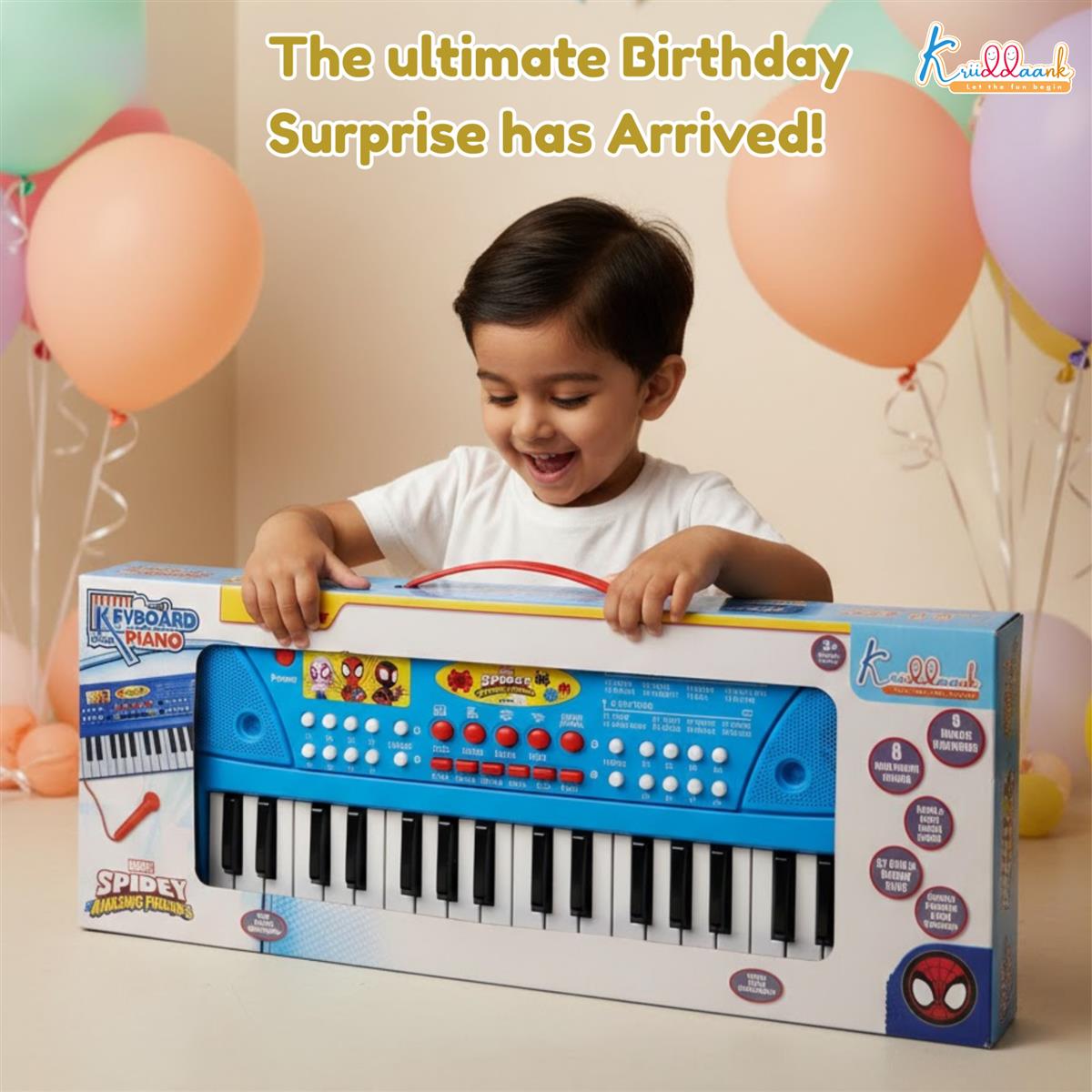 Kriiddaank Spiderman Keyboard Piano for Kids - 37 Keys