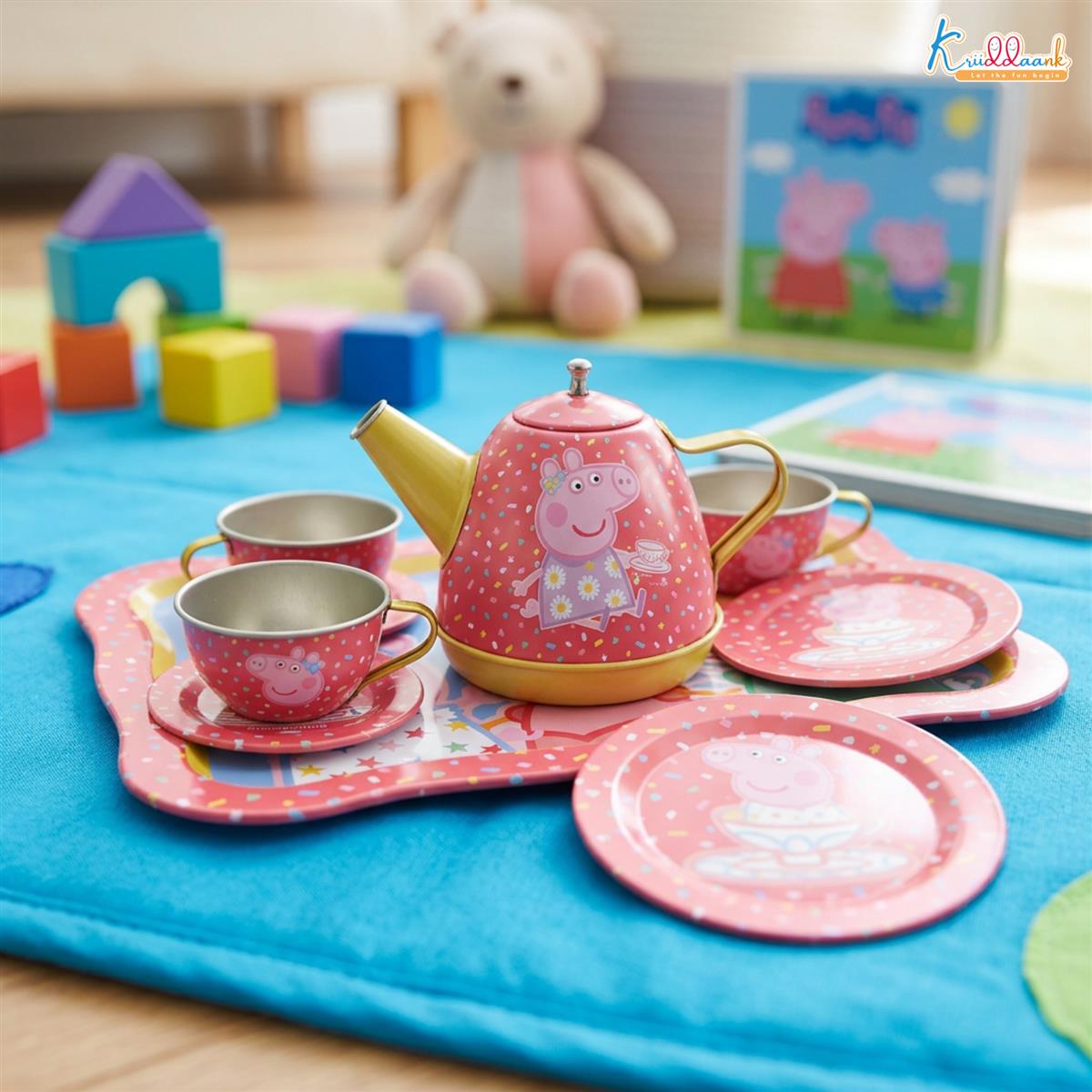 Kriiddaank Peppa Pig 14-Piece Portable Tin Tea Set for Kids