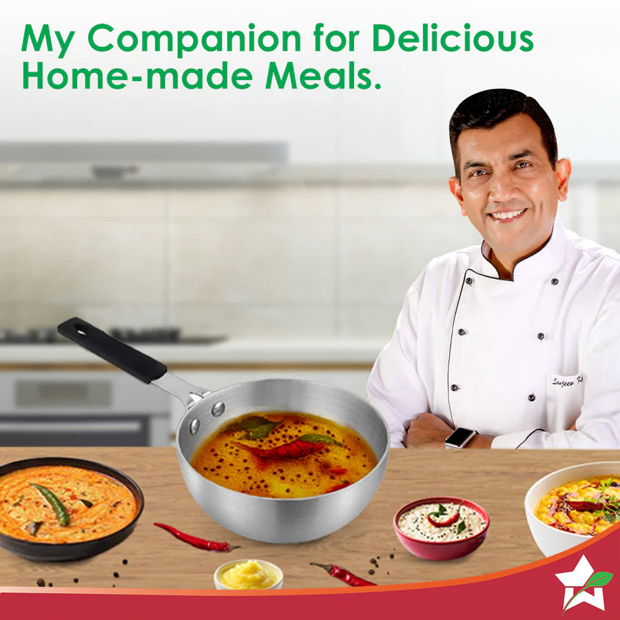 Wonderchef Venice Tri-ply Stainless-steel Mini Wok Tadka Pan | 650 ml, 14 cm