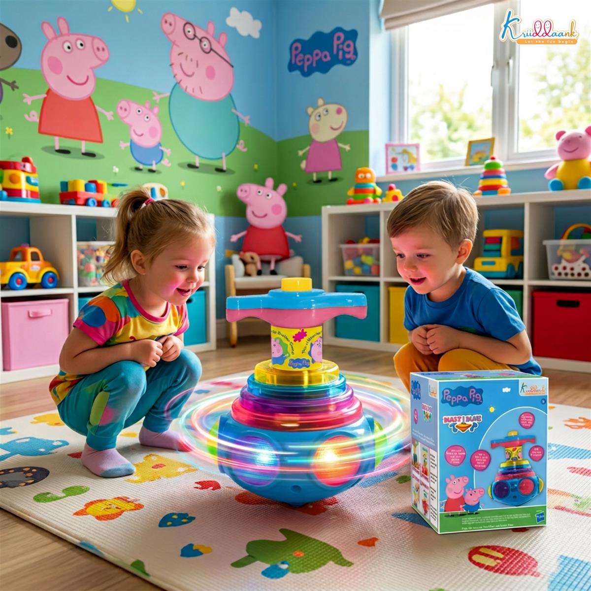 Kriiddaank Peppa Pig Dizzy Glow Top - Musical Spinning Top Toy with LED Flashing Lights,