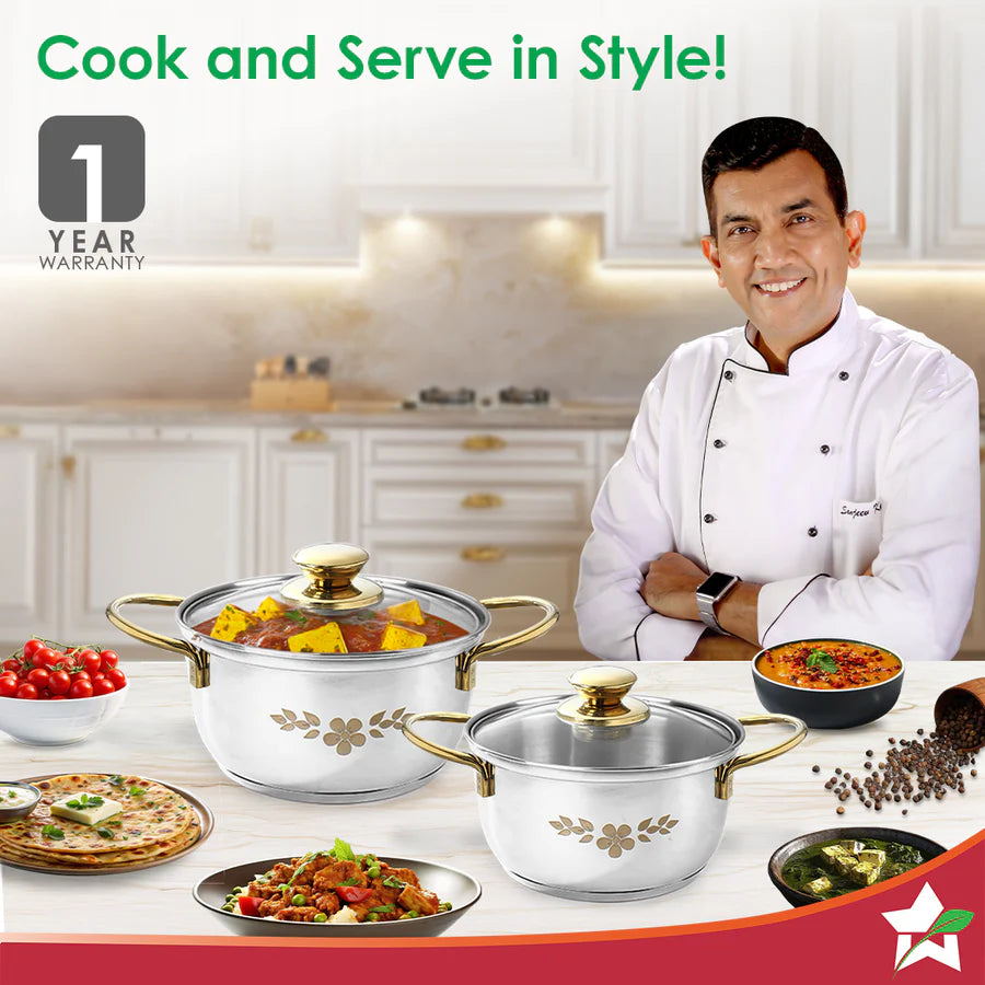 Wonderchef Gold Stanton 2 Pc Casserole Set with Glass Lids, 20 cm/22 cm