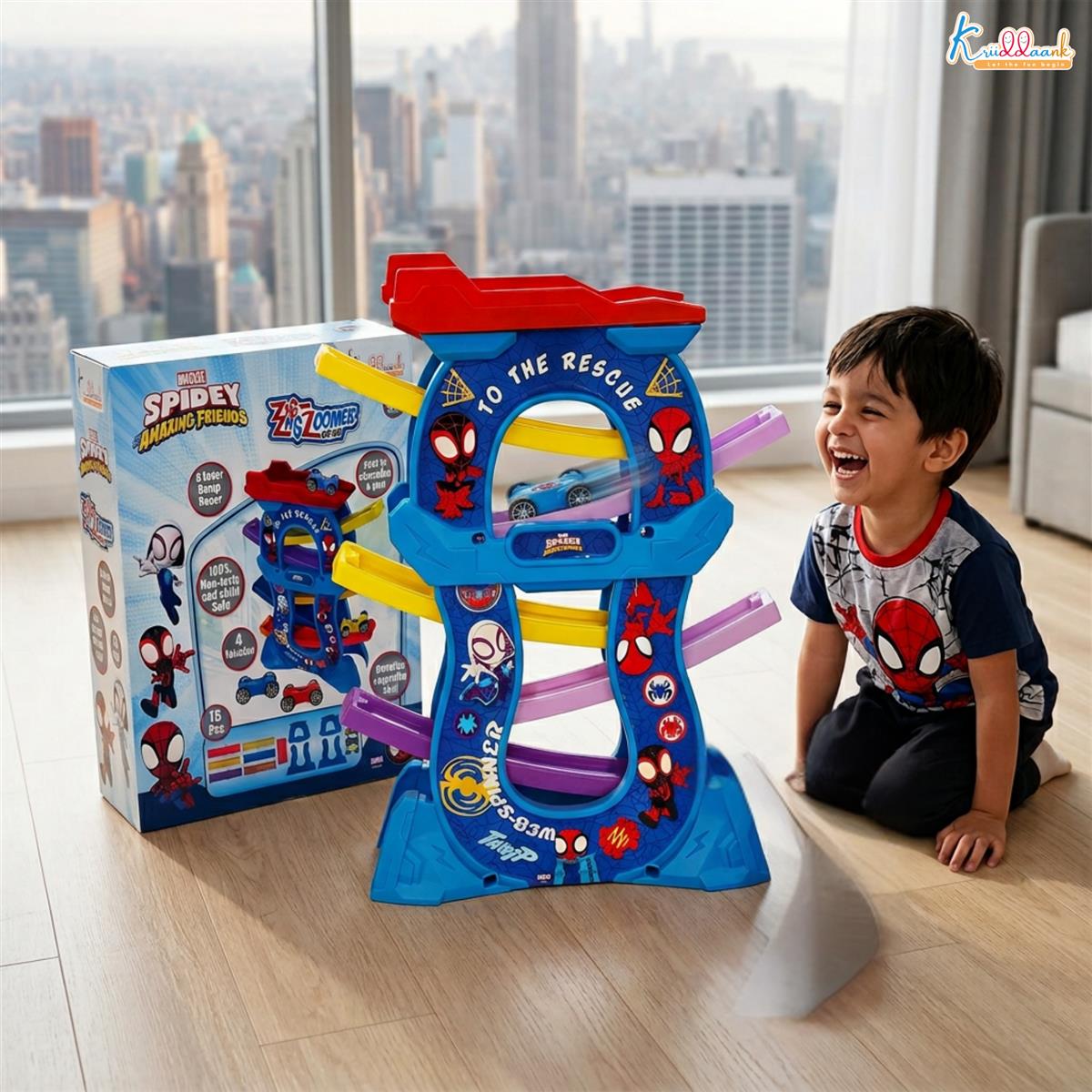 Kriiddaank Zig Zag Zoomer Spiderman Ramp Racer Car Set